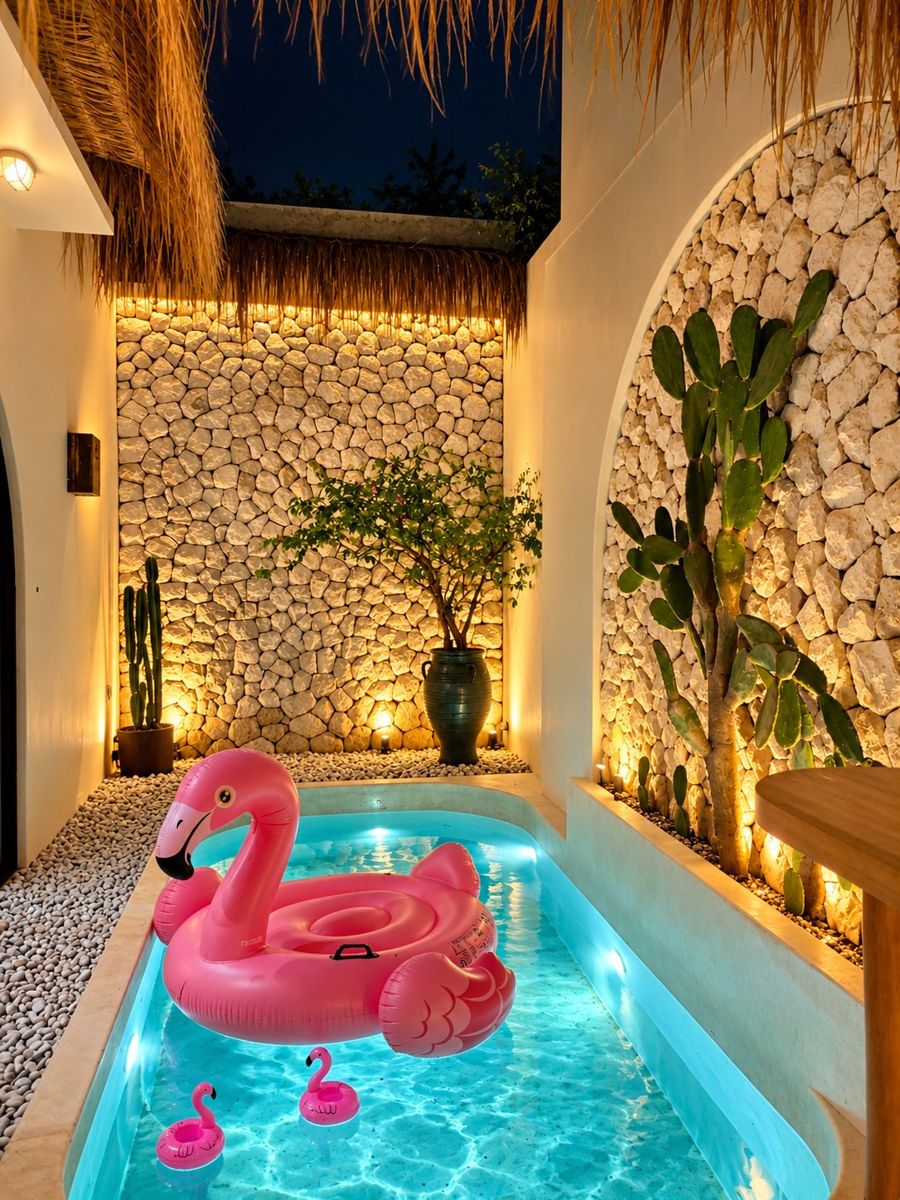 Kolam pribadi dengan flamingo